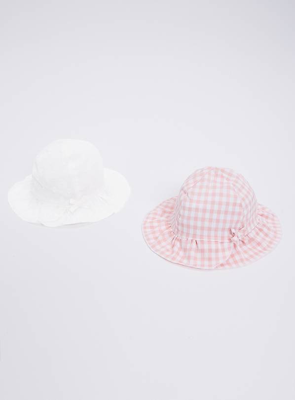 Pink Gingham & Broderie Hats 2 Pack - Up to 3 mths